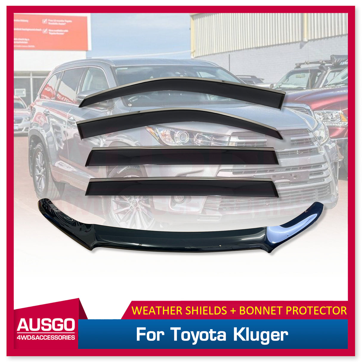 Stainless Trim Weather Shields + Bonnet Protector for Toyota Kluger 2013-2020