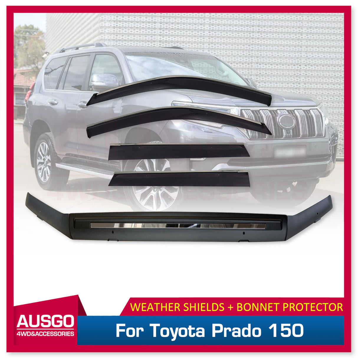 Stainless Trim Weather Shields + Bonnet Protector for Toyota Land Cruiser Prado 150 2018-Onwards