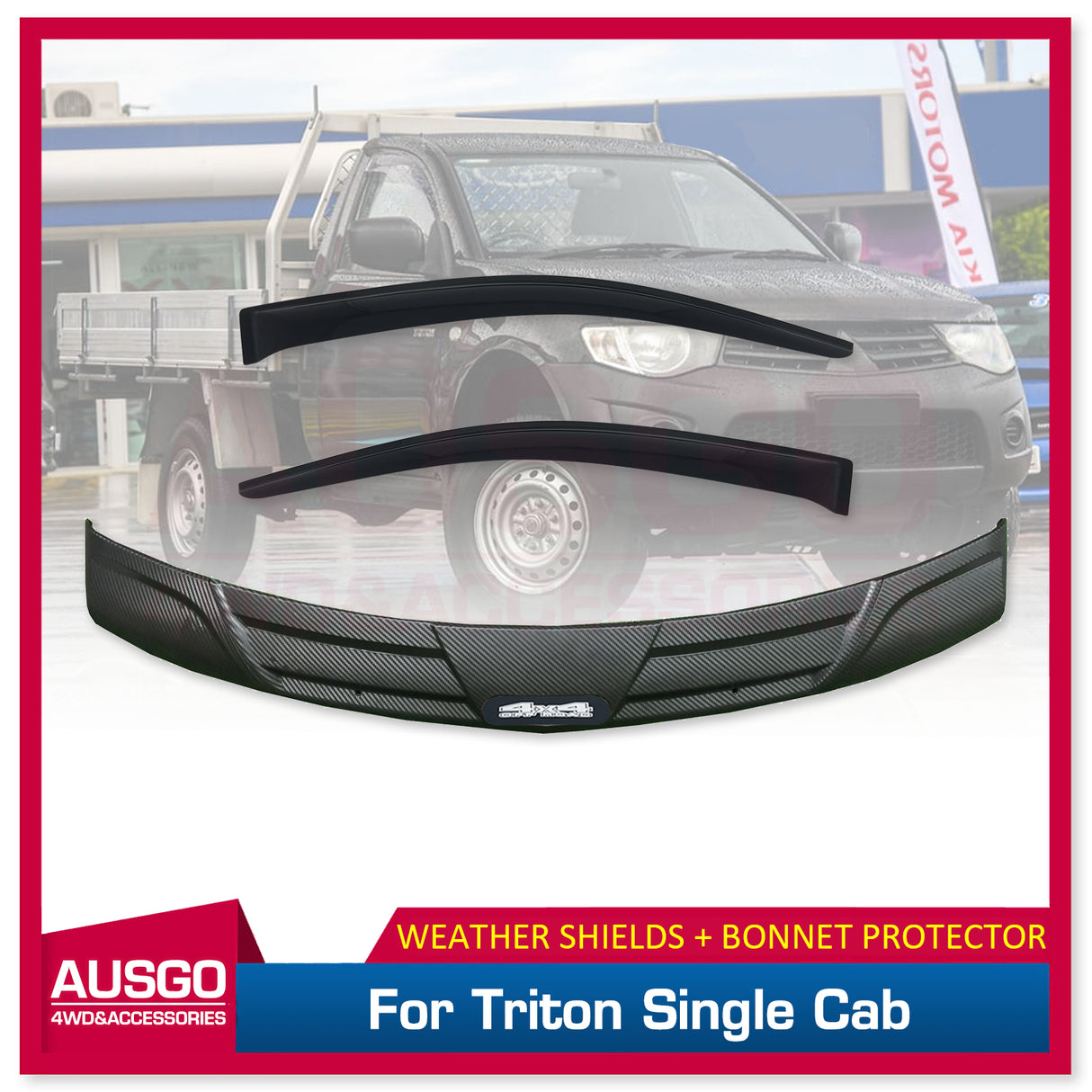 Weather Shields + Bonnet Protector for Mitsubishi Triton Single Cab 2006-2015