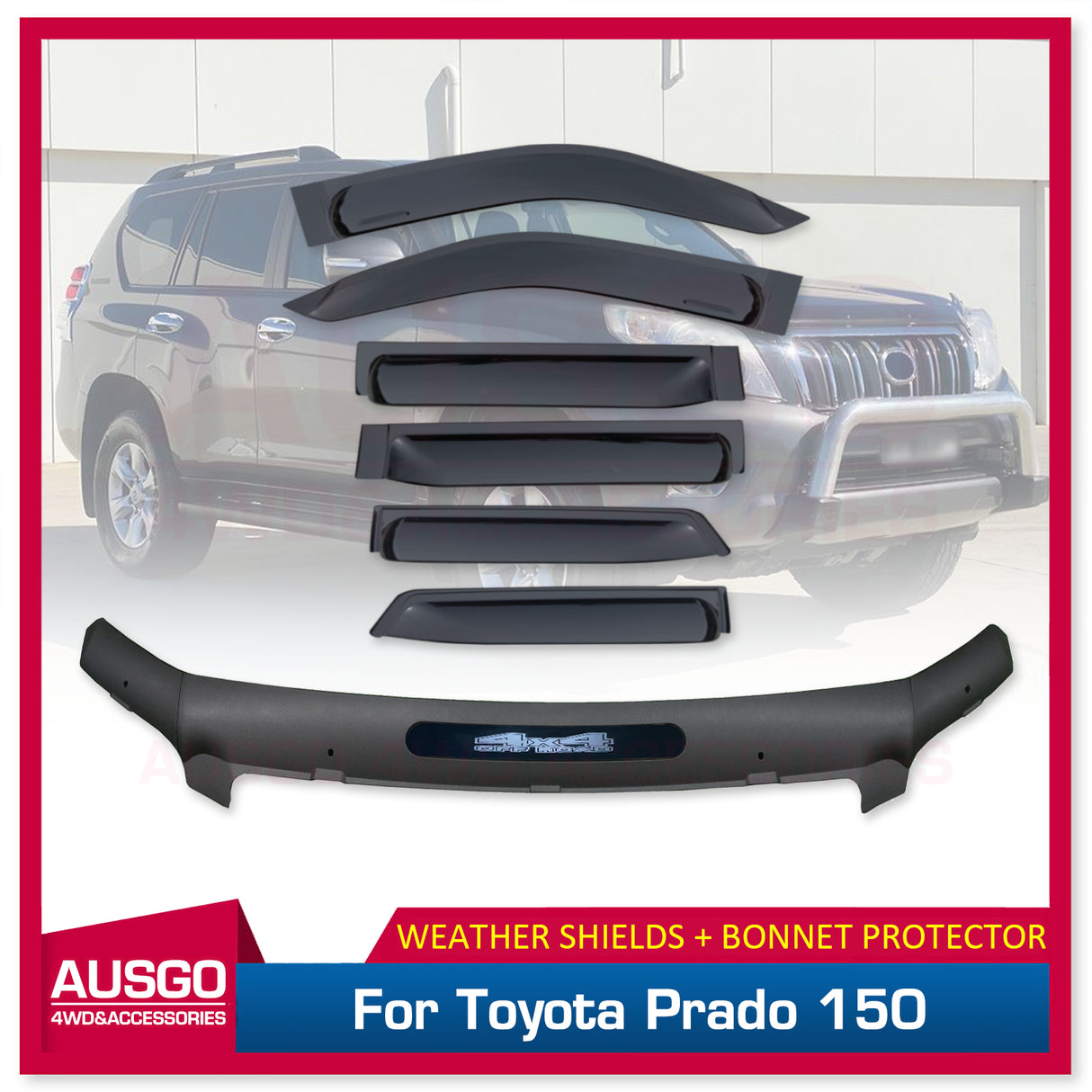 Wide Type Weather Shields + Bonnet Protector for Toyota Land Cruiser Prado 150 2010-2013