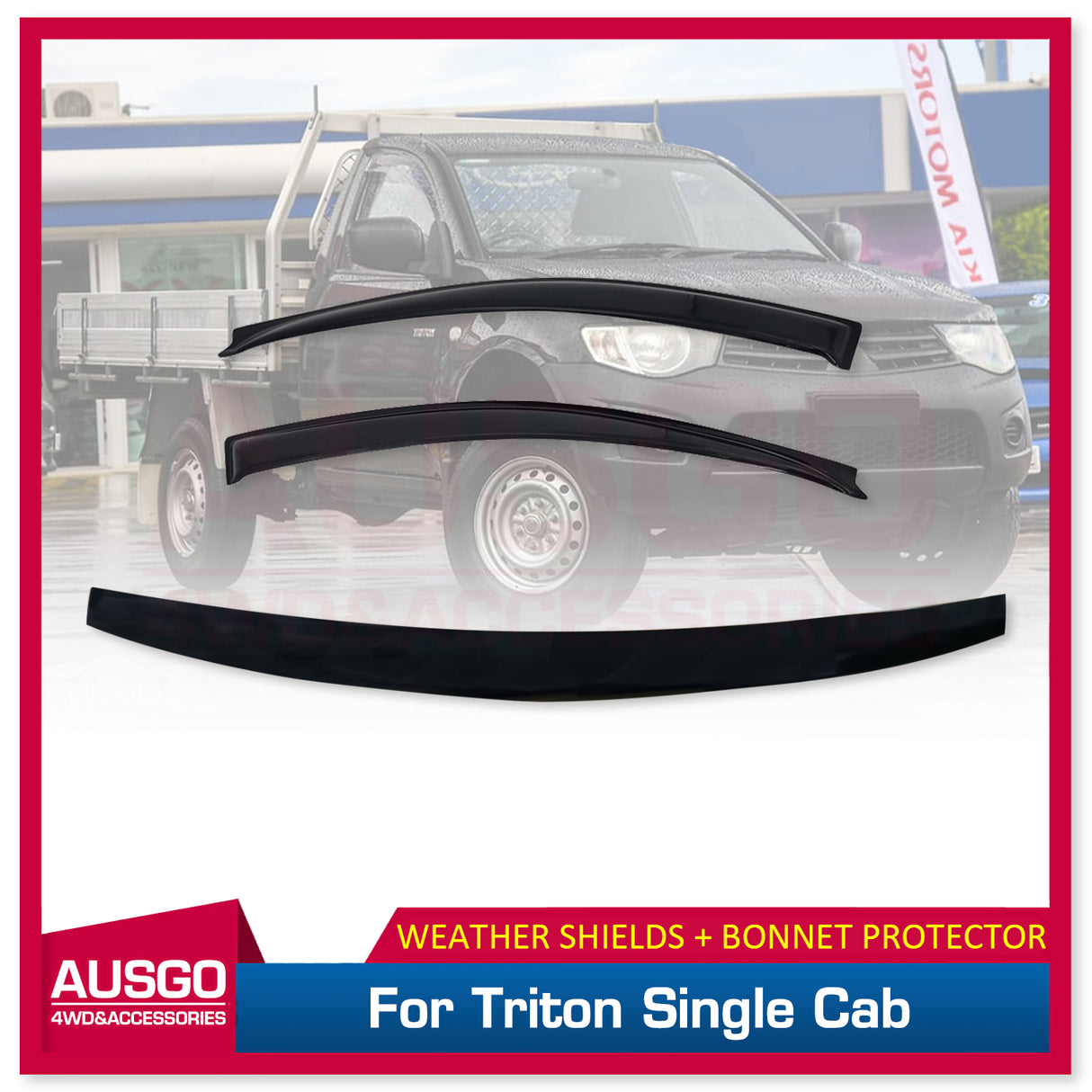 Luxury Weather Shields + Bonnet Protector for Mitsubishi Triton Single Cab 2006-2015 with Extended Mirror