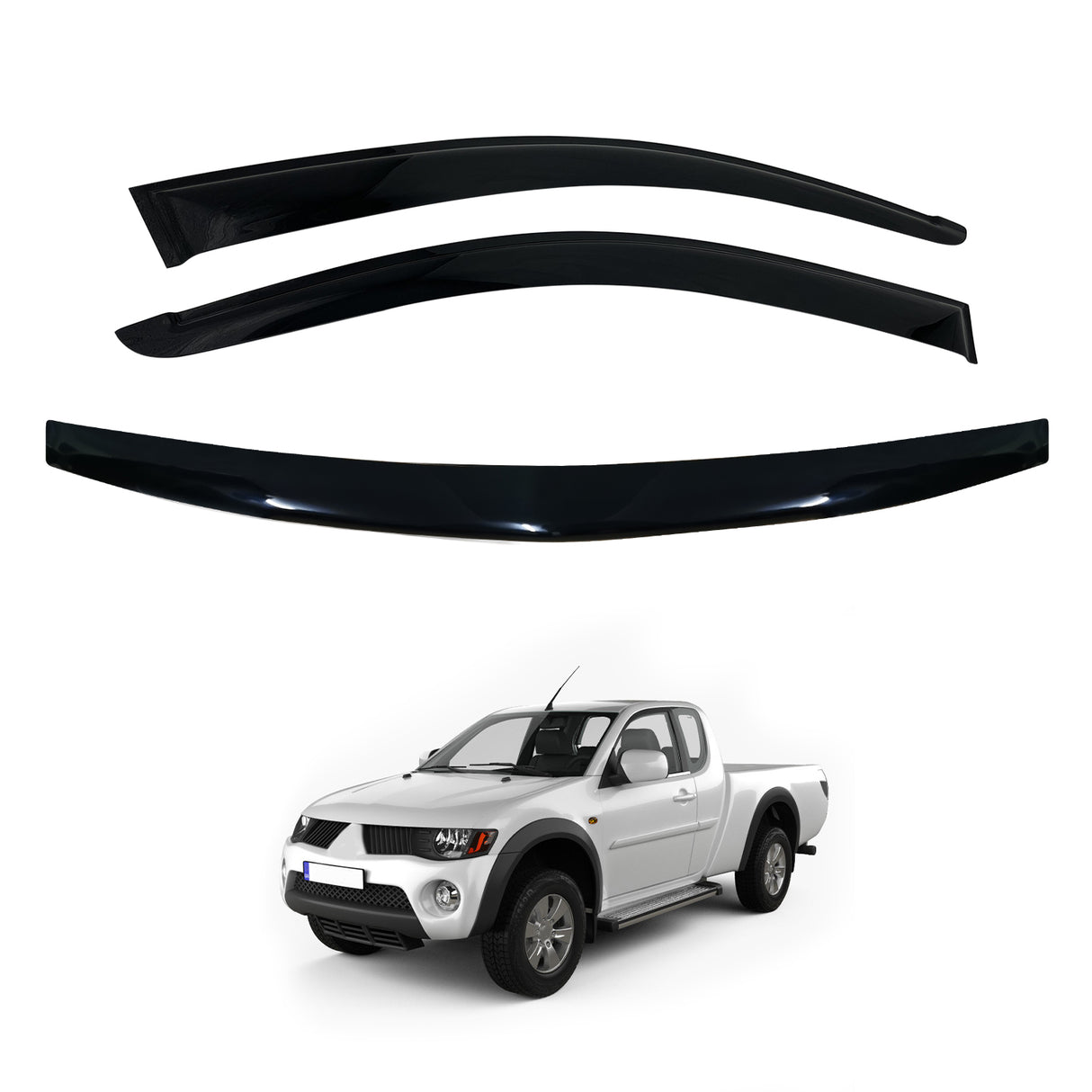 Weather Shields + Bonnet Protector for Mitsubishi Triton Extra Cab 2006-2015