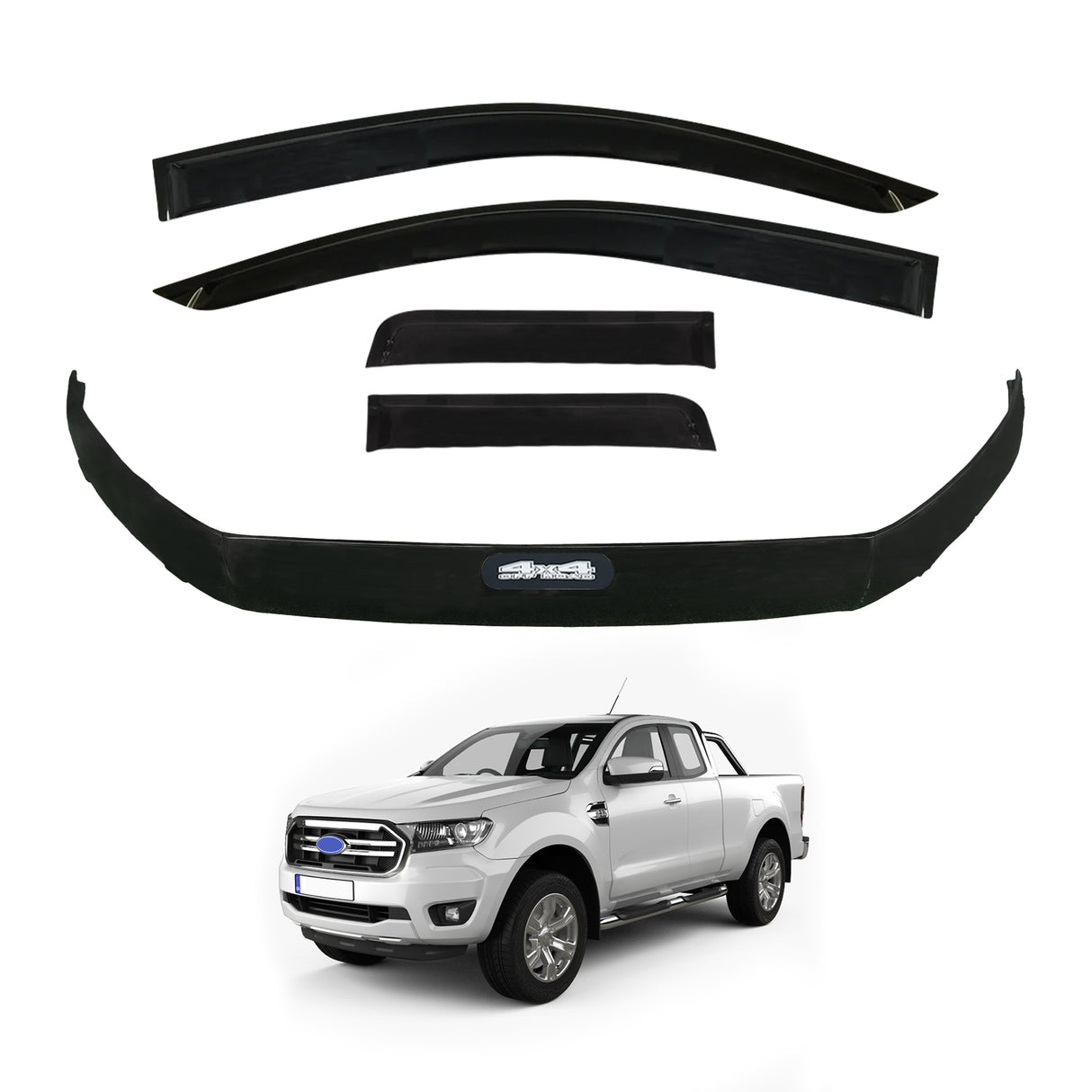 Weather Shields + Bonnet Protector for Ford Ranger Extra Cab 2016-2022