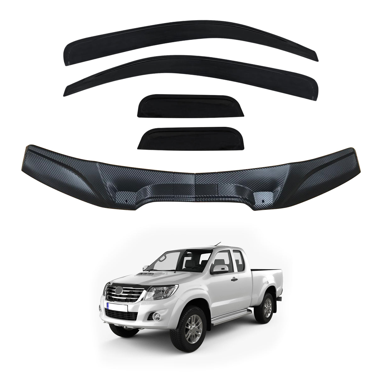 Luxury Weather Shields + Bonnet Protector for Toyota Hilux Extra Cab 2011-2015