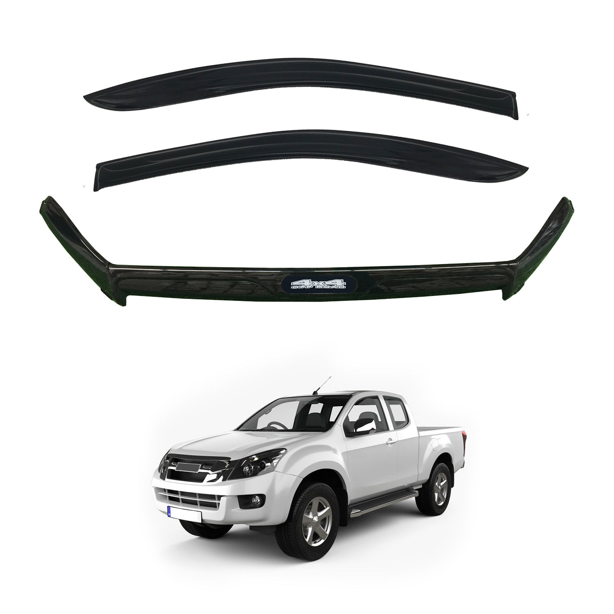 Luxury Weather Shields + Bonnet Protector for ISUZU D-MAX DMAX Single / Extra Cab 2012-2016