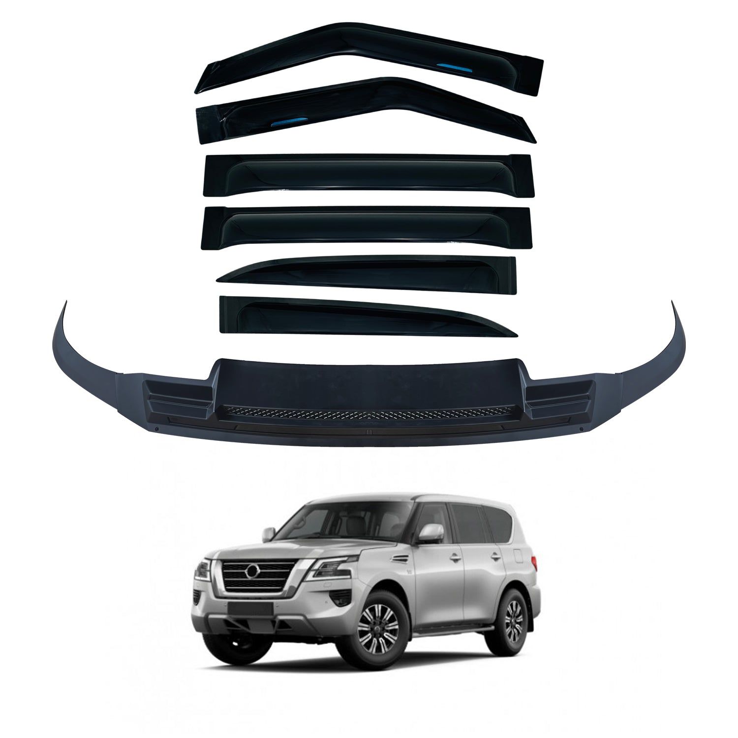 Wide Type Weather Shields + Bonnet Protector for Nissan Patrol Y62 Ser