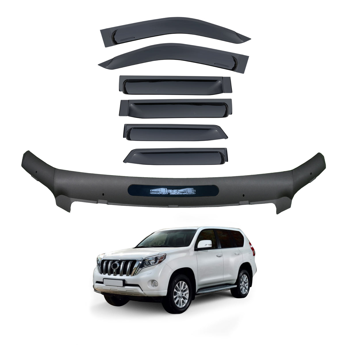 Wide Type Weather Shields + Bonnet Protector for Toyota Land Cruiser Prado 150 2010-2013