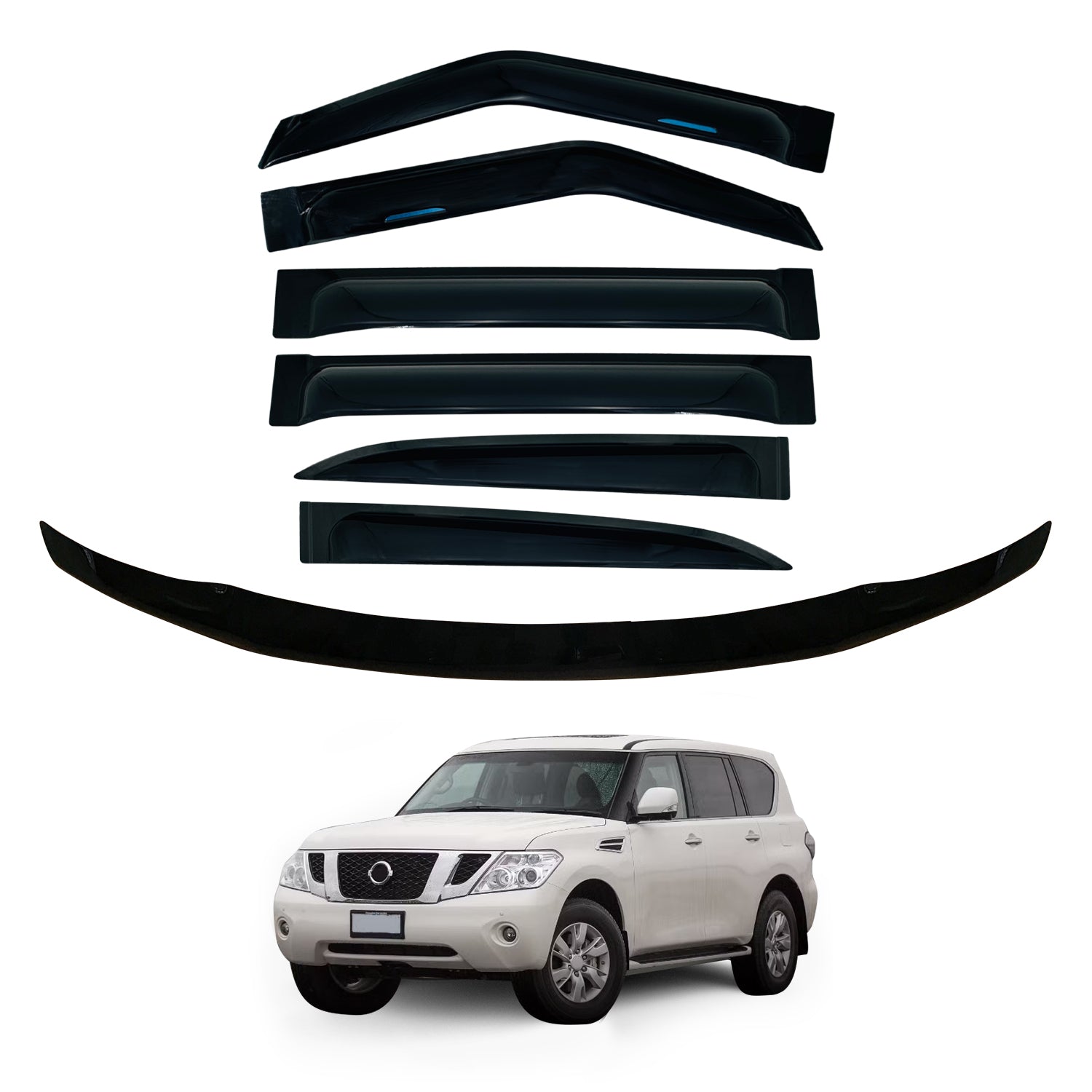 Wide Type Weather Shields + Bonnet Protector for Nissan Patrol Y62 201