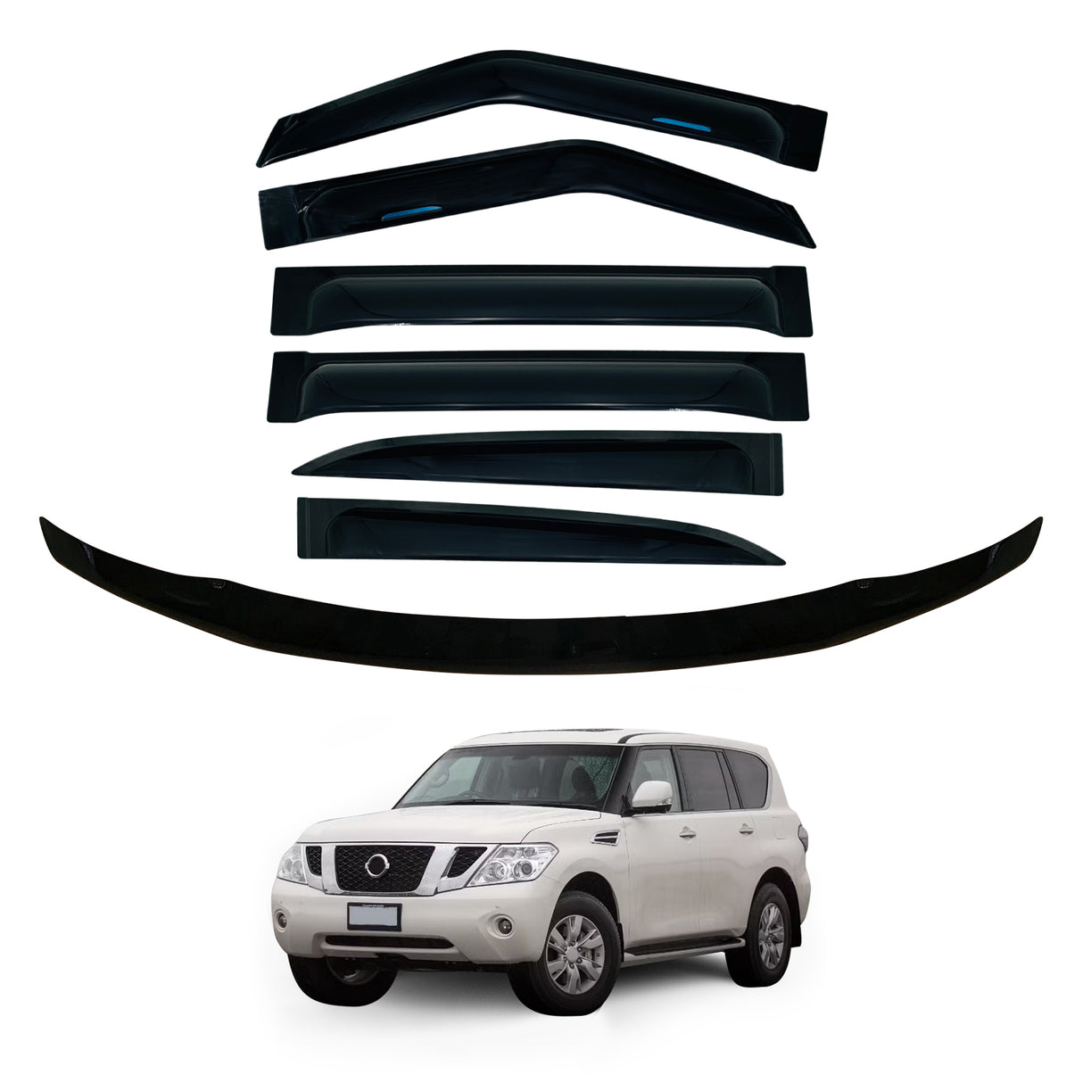 Wide Type Weather Shields + Bonnet Protector for Nissan Patrol Y62 2012-2019