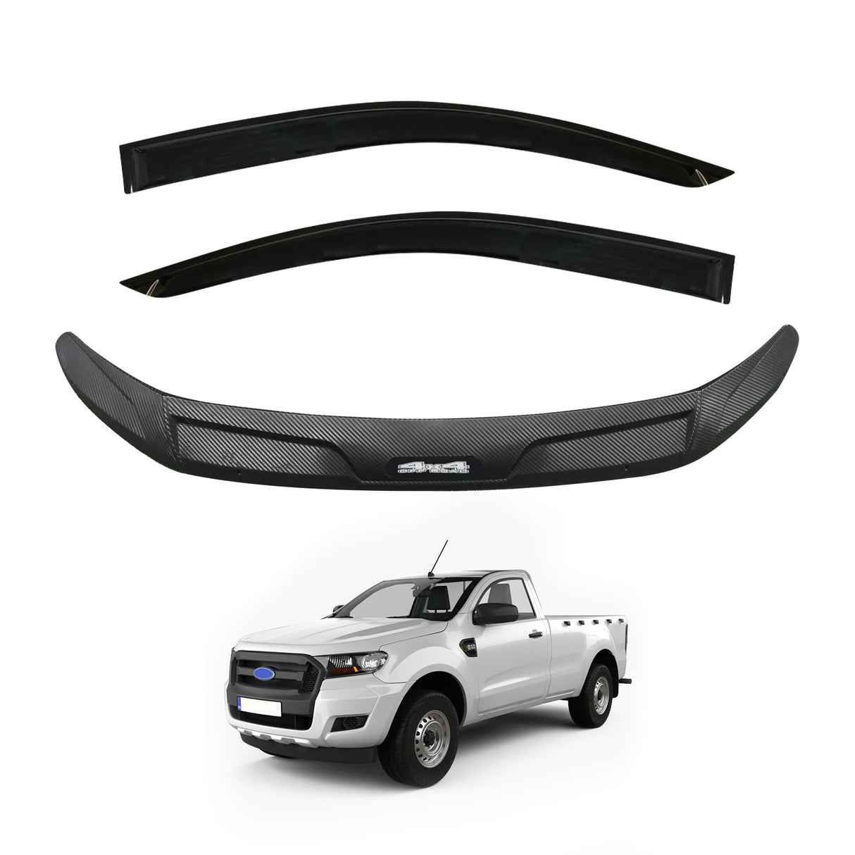 Weather Shields + Bonnet Protector for Ford Ranger Single Cab 2012-2015