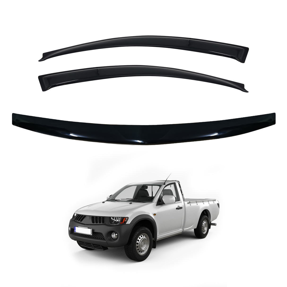 Luxury Weather Shields + Bonnet Protector for Mitsubishi Triton Single Cab 2006-2015 with Extended Mirror