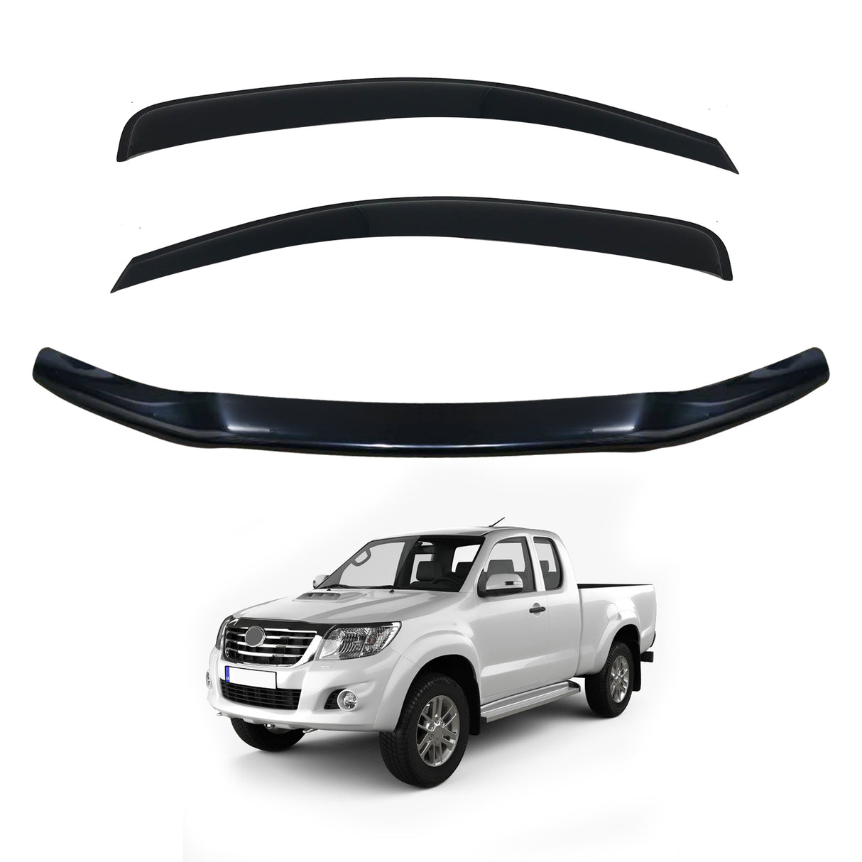 Luxury Weather Shields + Bonnet Protector for Toyota Hilux Single / Extra Cab 2011-2015