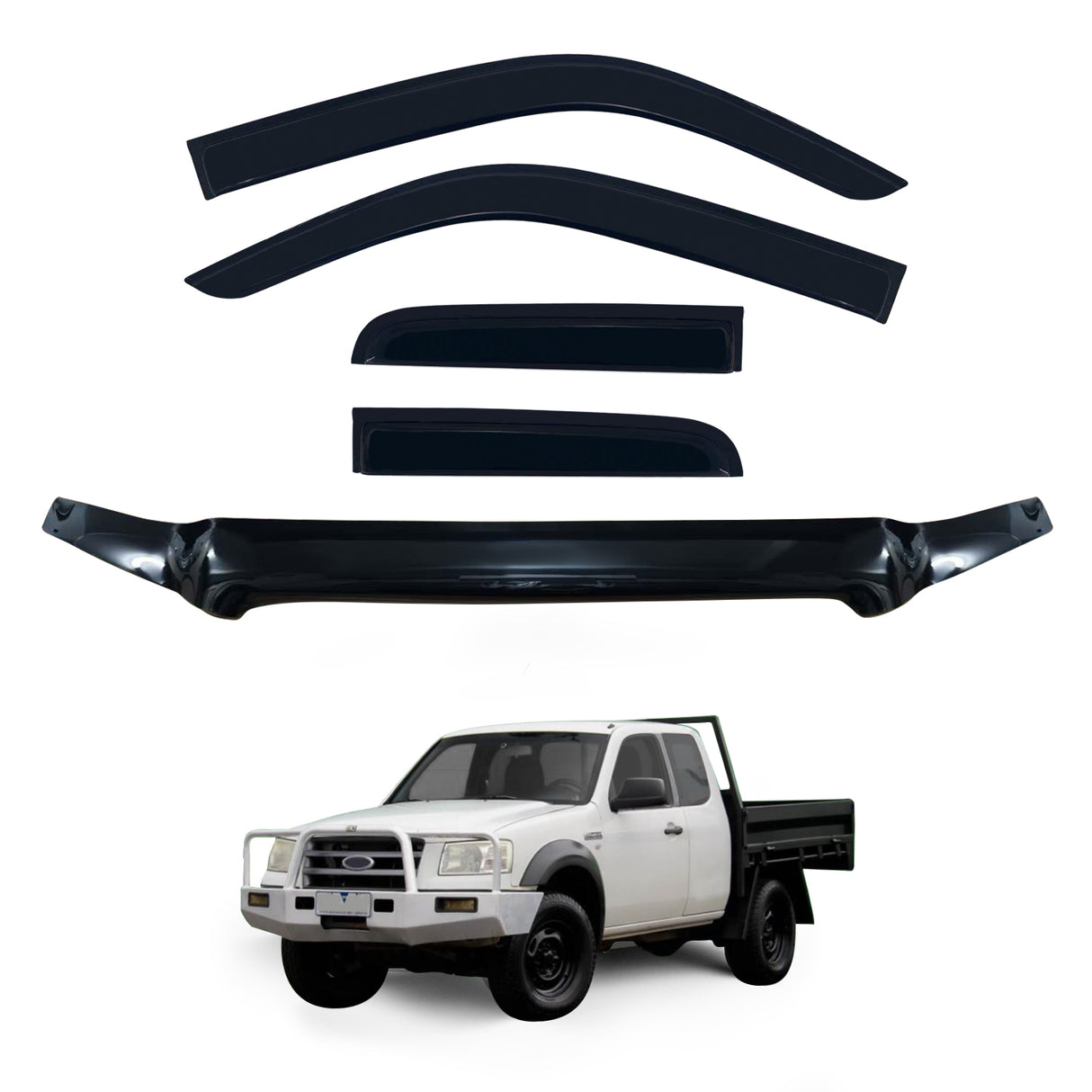 Weather Shields + Bonnet Protector for Ford Ranger PJ Series Extra Cab 2007-2009