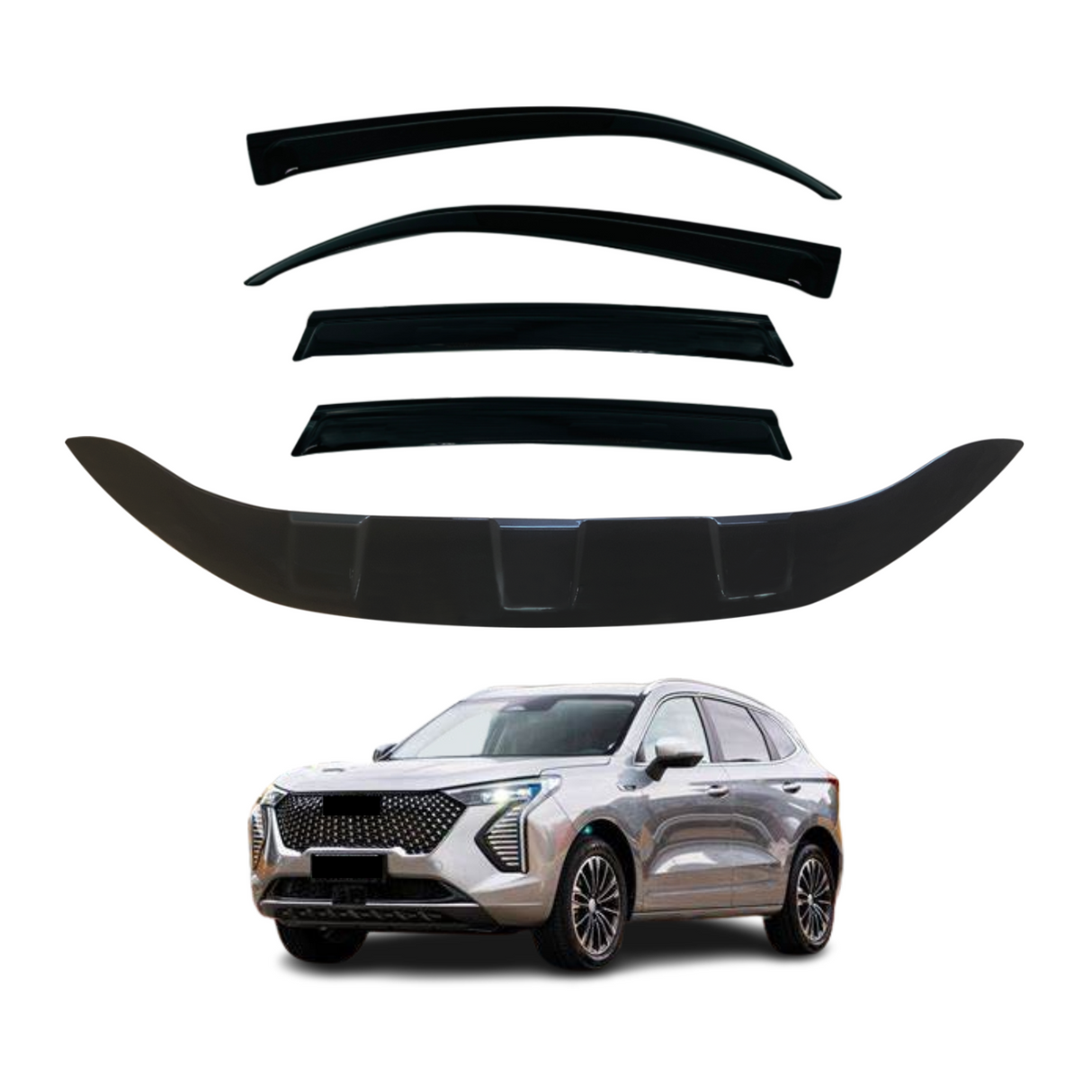 Luxury Weather Shields + Bonnet Protector for Haval Jolion Pro HEV Hybrid 2024-Onwards