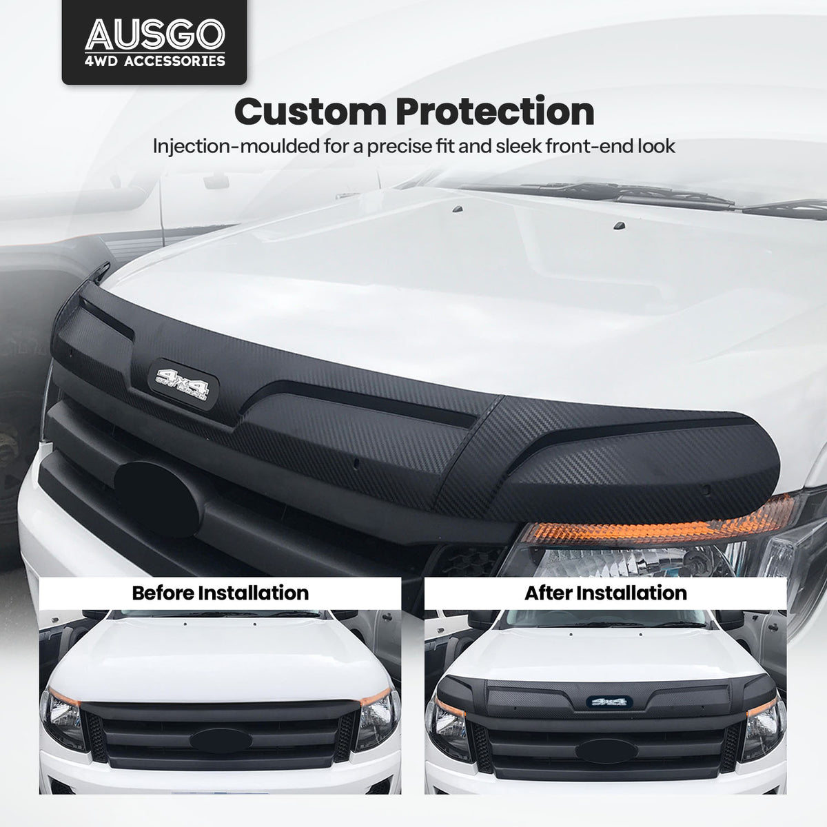 Injection Weather Shields + Bonnet Protector for Ford Ranger Dual Cab 2012-2015
