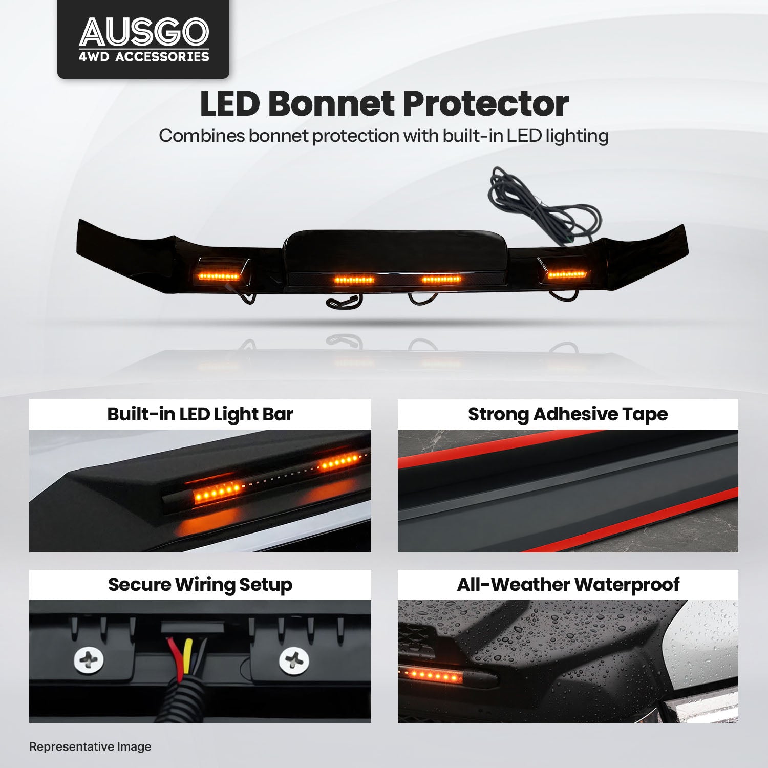 LED Bonnet Protector for Ford Ranger Single / Extra / Dual Cab 2022-Onwards