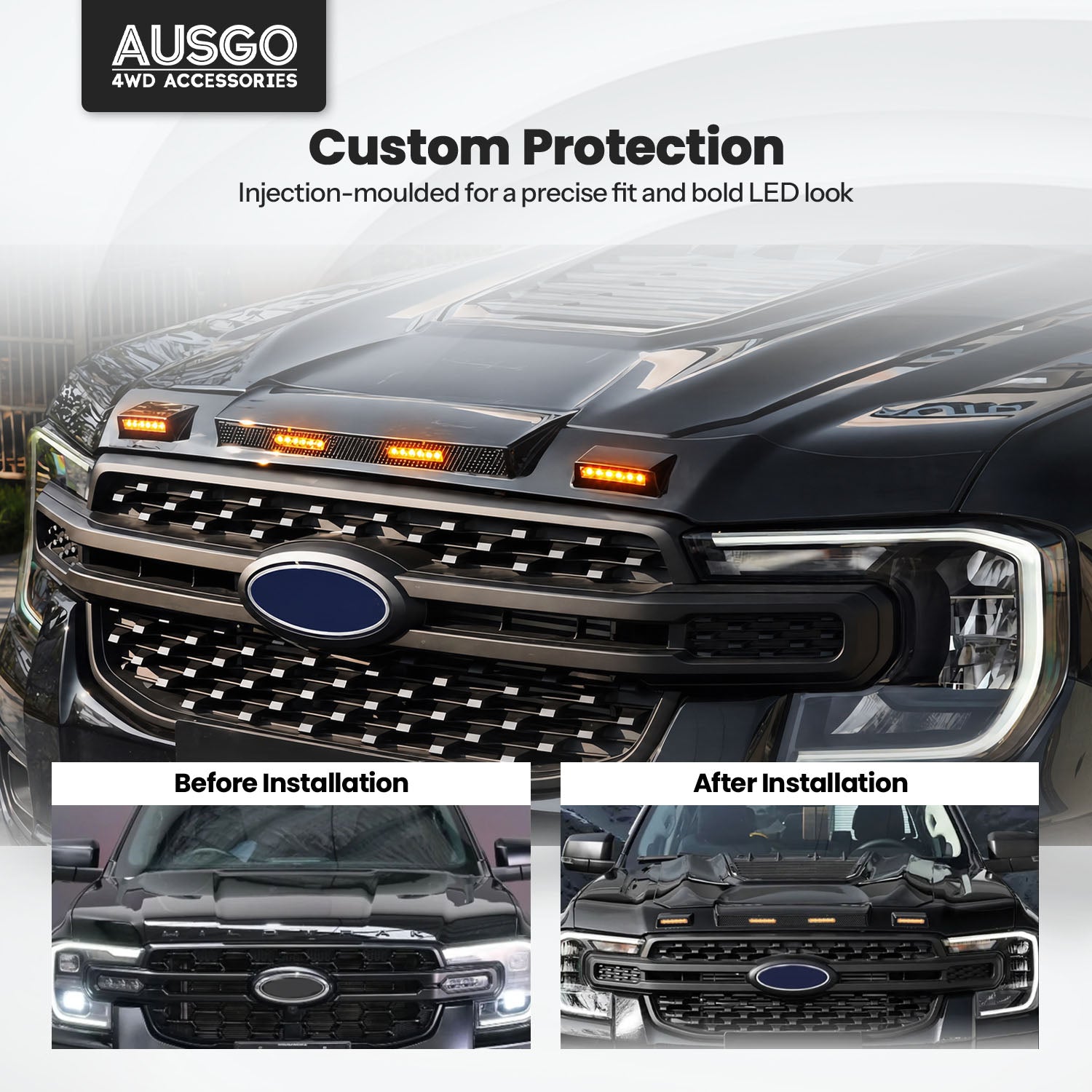 LED Bonnet Protector for Ford Ranger Single / Extra / Dual Cab 2022-Onwards