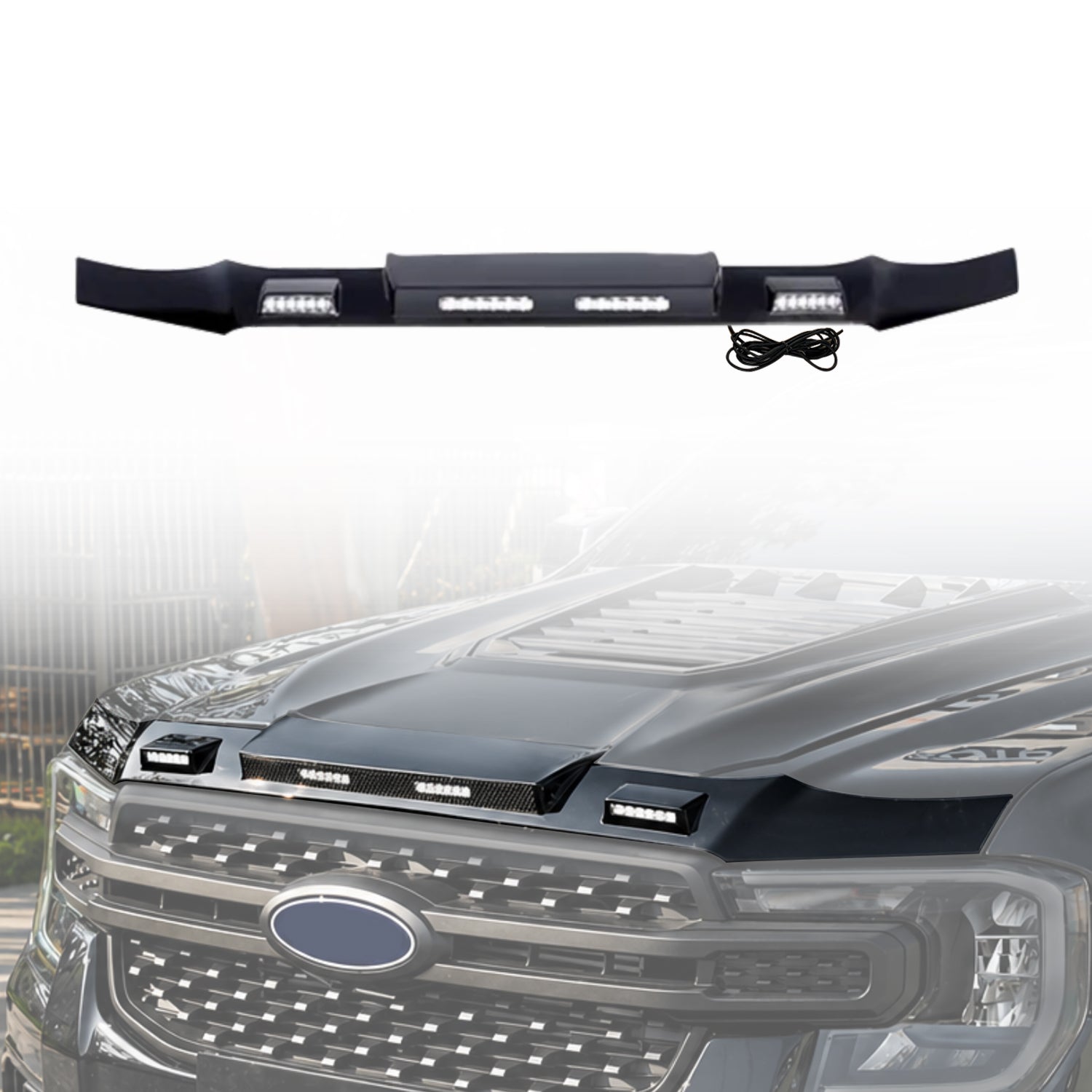 Bonnet Protector with LED Light for Ford Ranger Single / Extra / Dual Cab 2022-Onwards