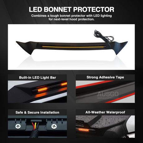 Bonnet Protector with LED Light for ISUZU D-MAX DMAX 2020-Onwards