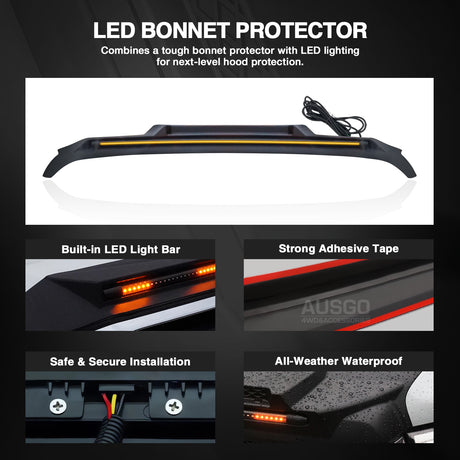 Bonnet Protector with LED Light for Jeep Wrangler JK Series 4 Doors 2007-2018