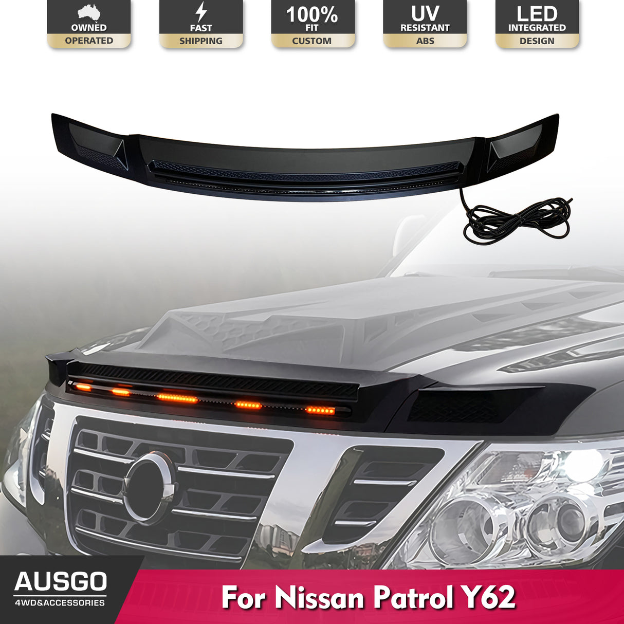 Bonnet Protector with LED Light for Nissan Patrol Y62 2012-2019