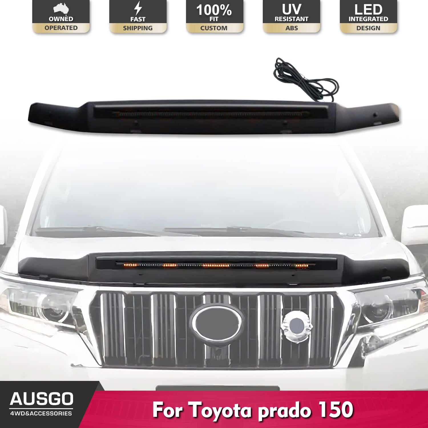 Bonnet Protector with LED Light for Toyota Land Cruiser Prado 150 Series 2018-2024