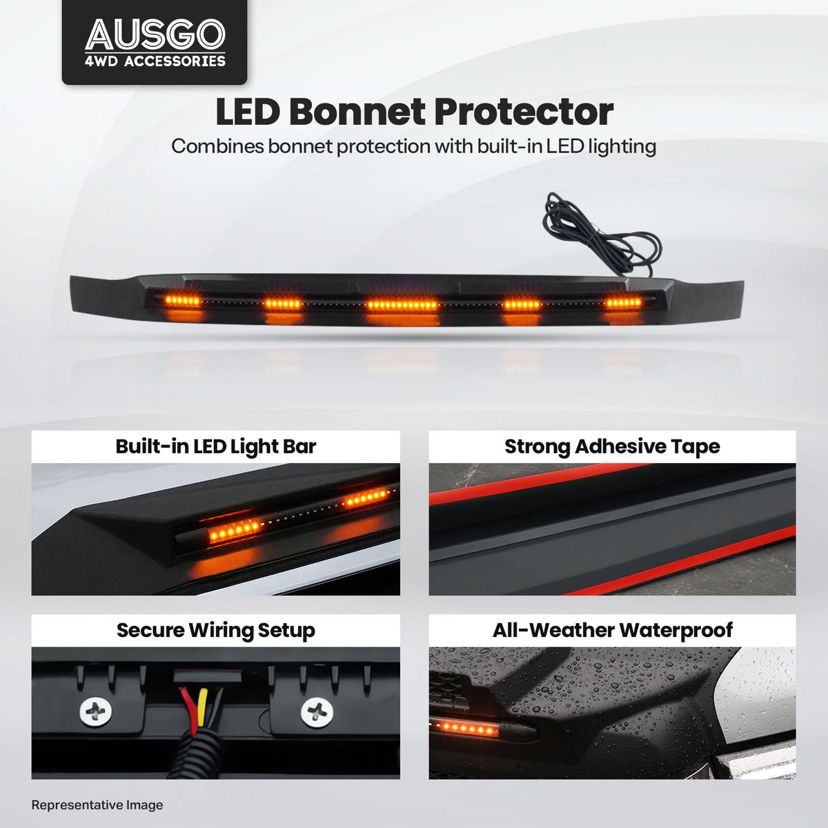 LED Bonnet Protector for Mitsubishi Pajero 2007-2021