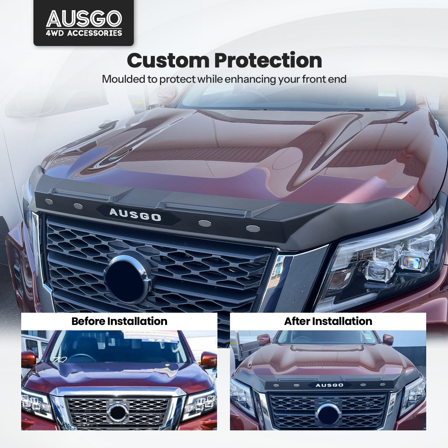 Injection Weather Shields + Bonnet Protector for Nissan Navara NP300 D23 Single / Extra Cab 2020-2025