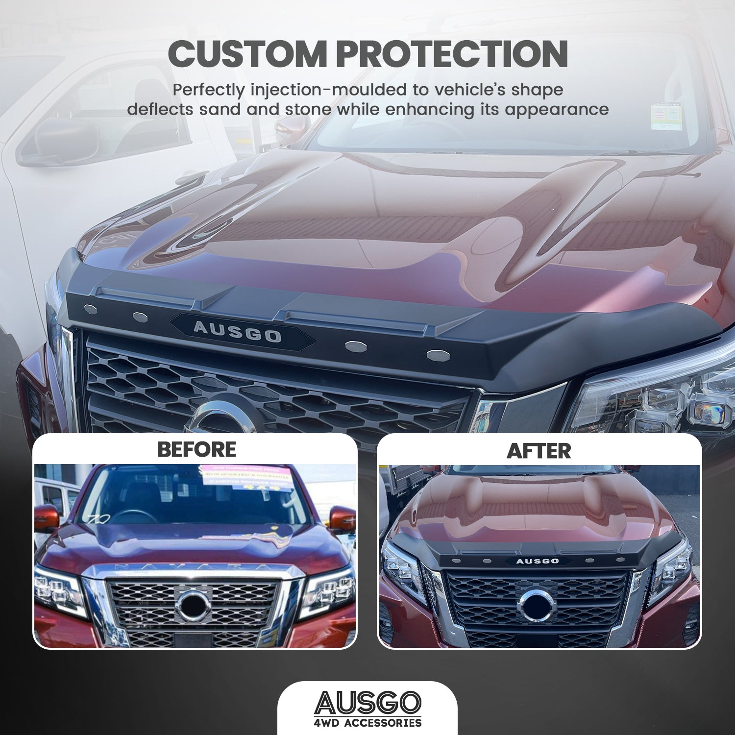 Weather Shields + Bonnet Protector for Nissan Navara NP300 D23 Single / Extra Cab 2020-Onwards