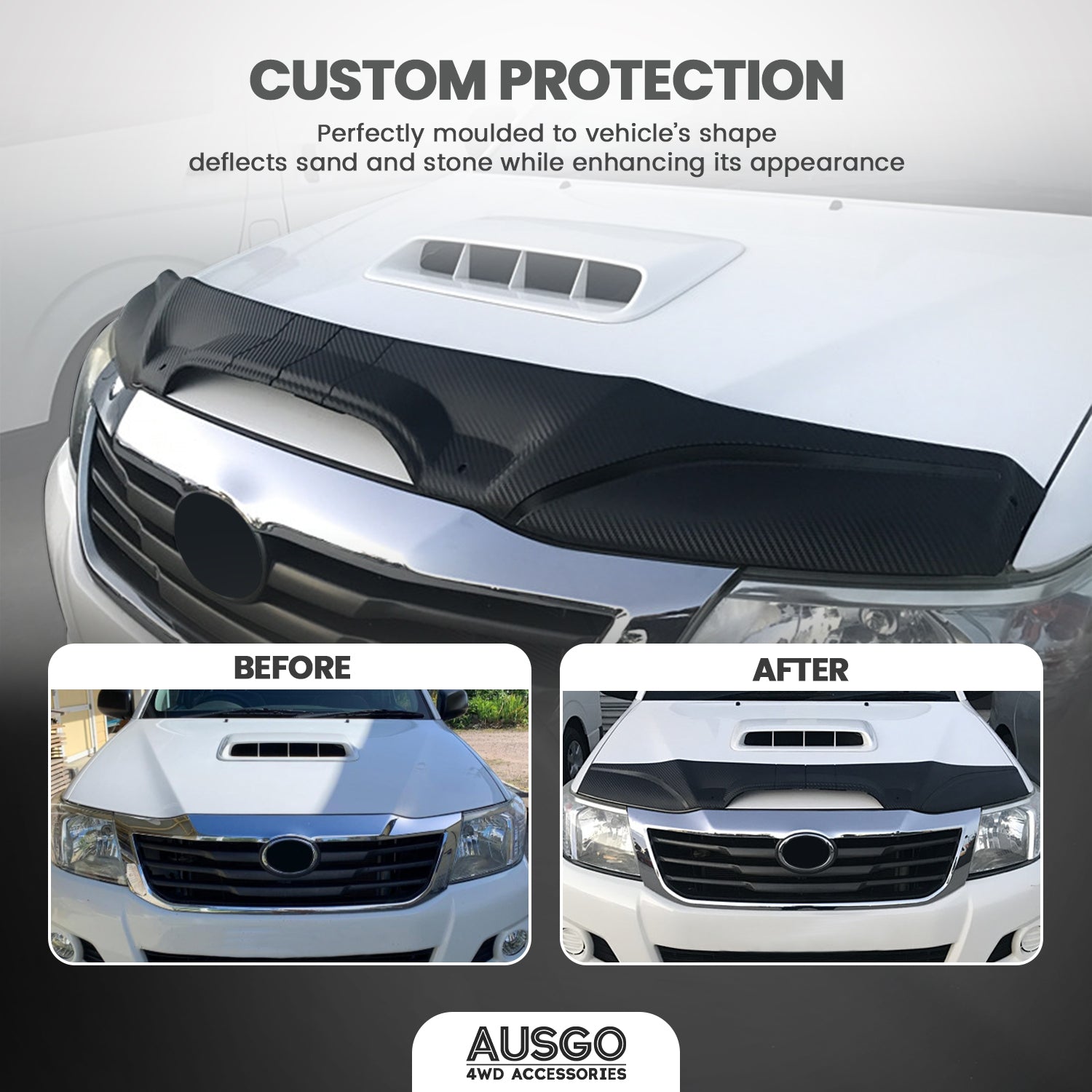 Luxury Weather Shields + Bonnet Protector for Toyota Hilux Extra Cab 2011-2015