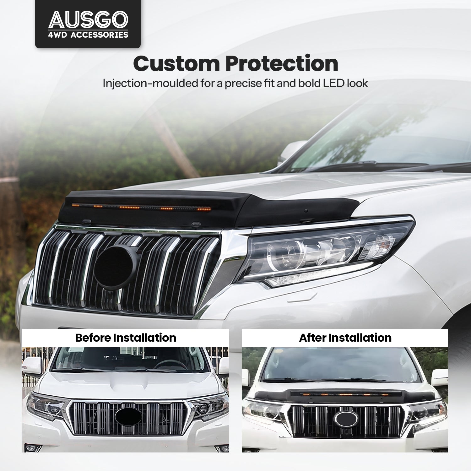 Bonnet Protector with LED Light for Toyota Land Cruiser Prado 150 Series 2018-2024