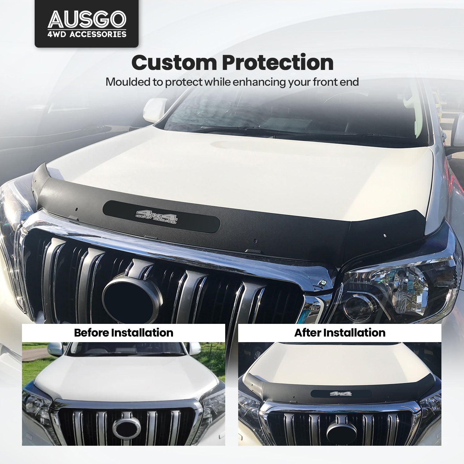 Wide Type Weather Shields + Bonnet Protector for Toyota LandCruiser Prado 150 Series 2013-2017