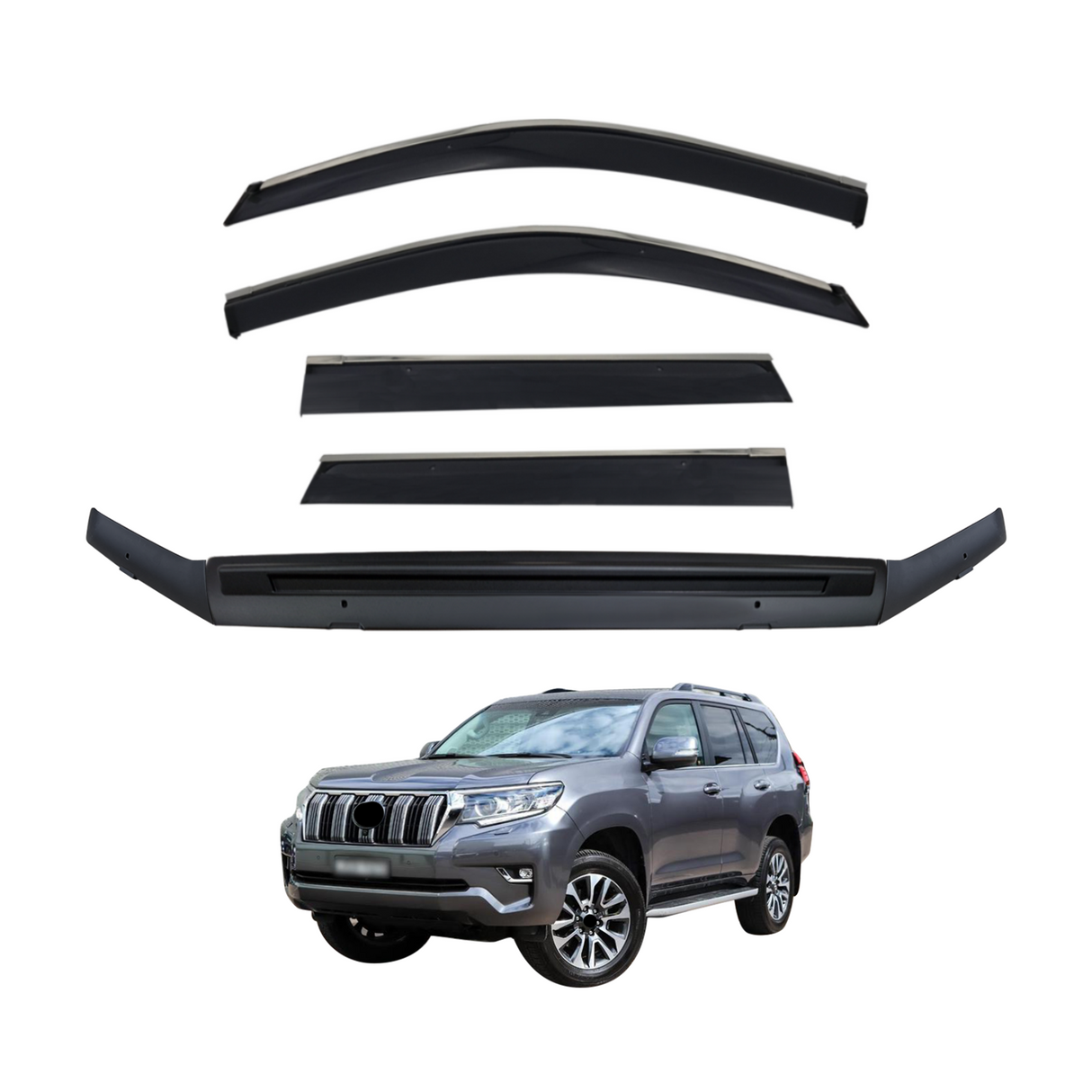 Stainless Trim Weather Shields + Bonnet Protector for Toyota Land Cruiser Prado 150 2018-2024