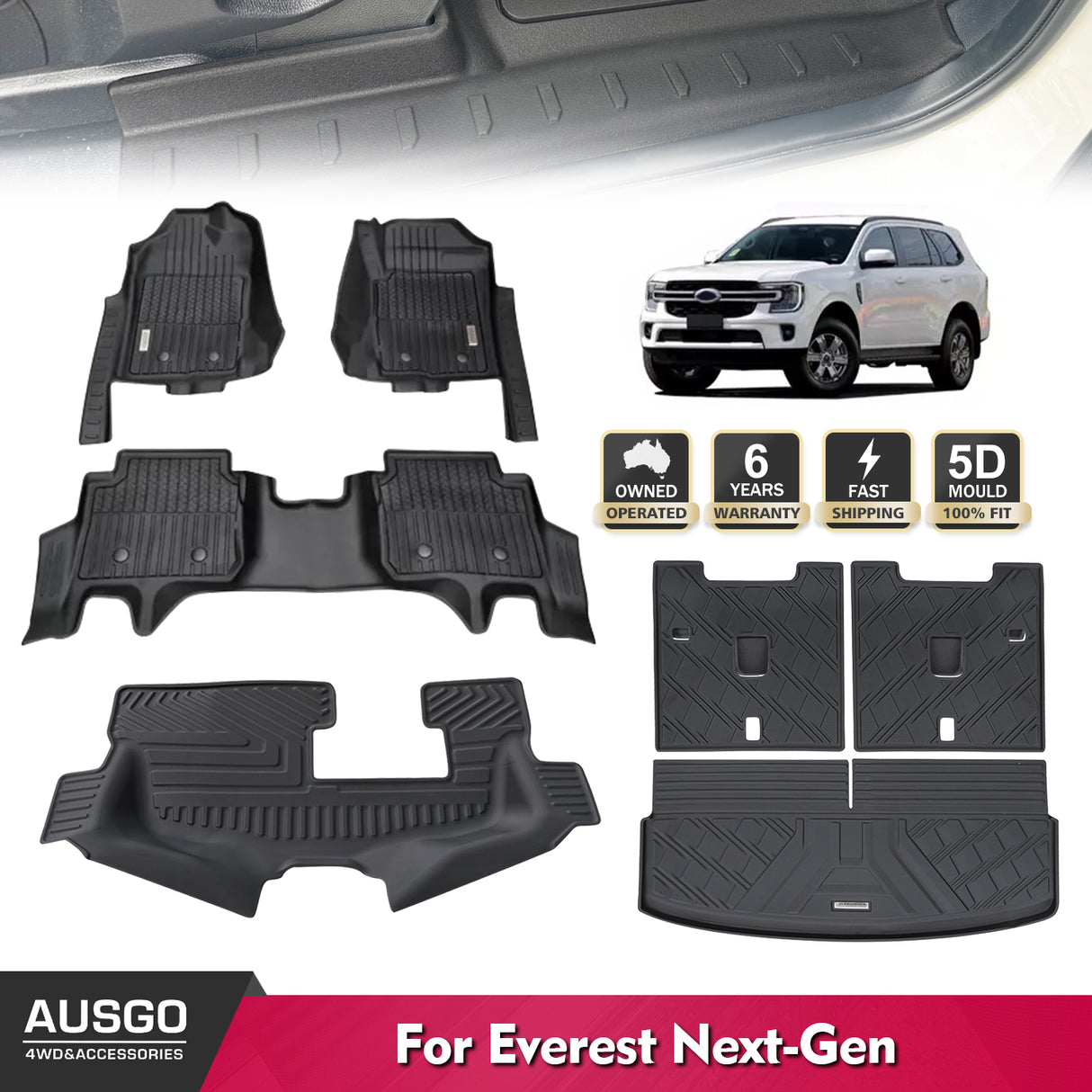 5D Injection Floor Mats for Ford Everest Next-Gen 7-Seat 2022-Onwards