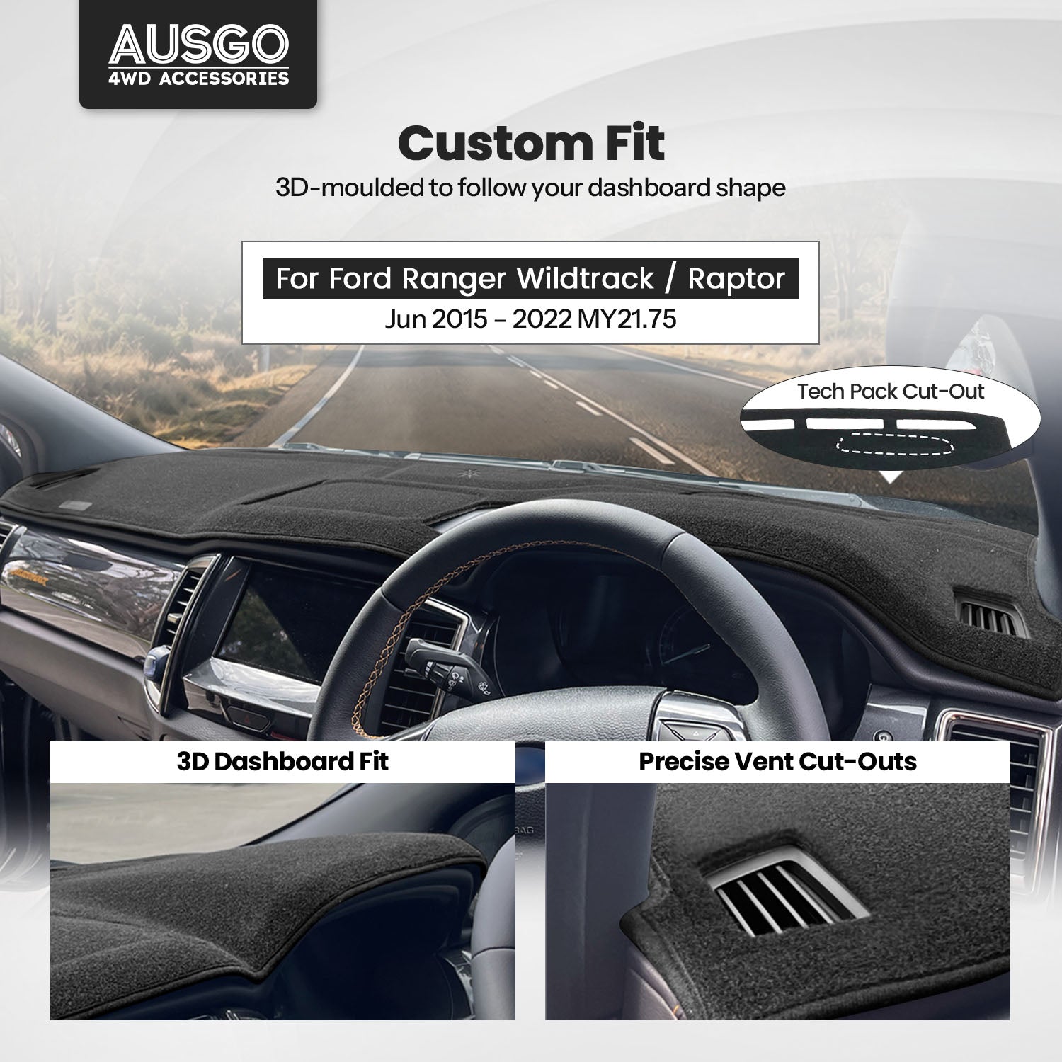 Dash Mat for Ford Ranger Wildtrack / Raptor 2015-2022