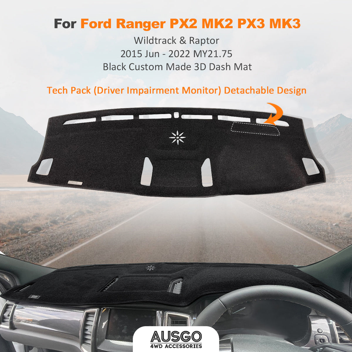 Dash Mat for Ford Ranger Wildtrack / Raptor 2015-2022