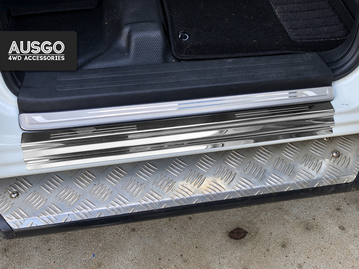 Car Floor Mats + Black Door Sill Protector for Mitsubishi Triton MQ MR Series Dual Cab 2015-2024
