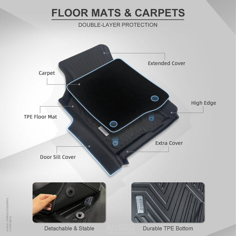 5D TPE Door Sill Covered Car Floor Mats for Toyota RAV4 2019-Onwards Car Mats with Detachable Carpet
