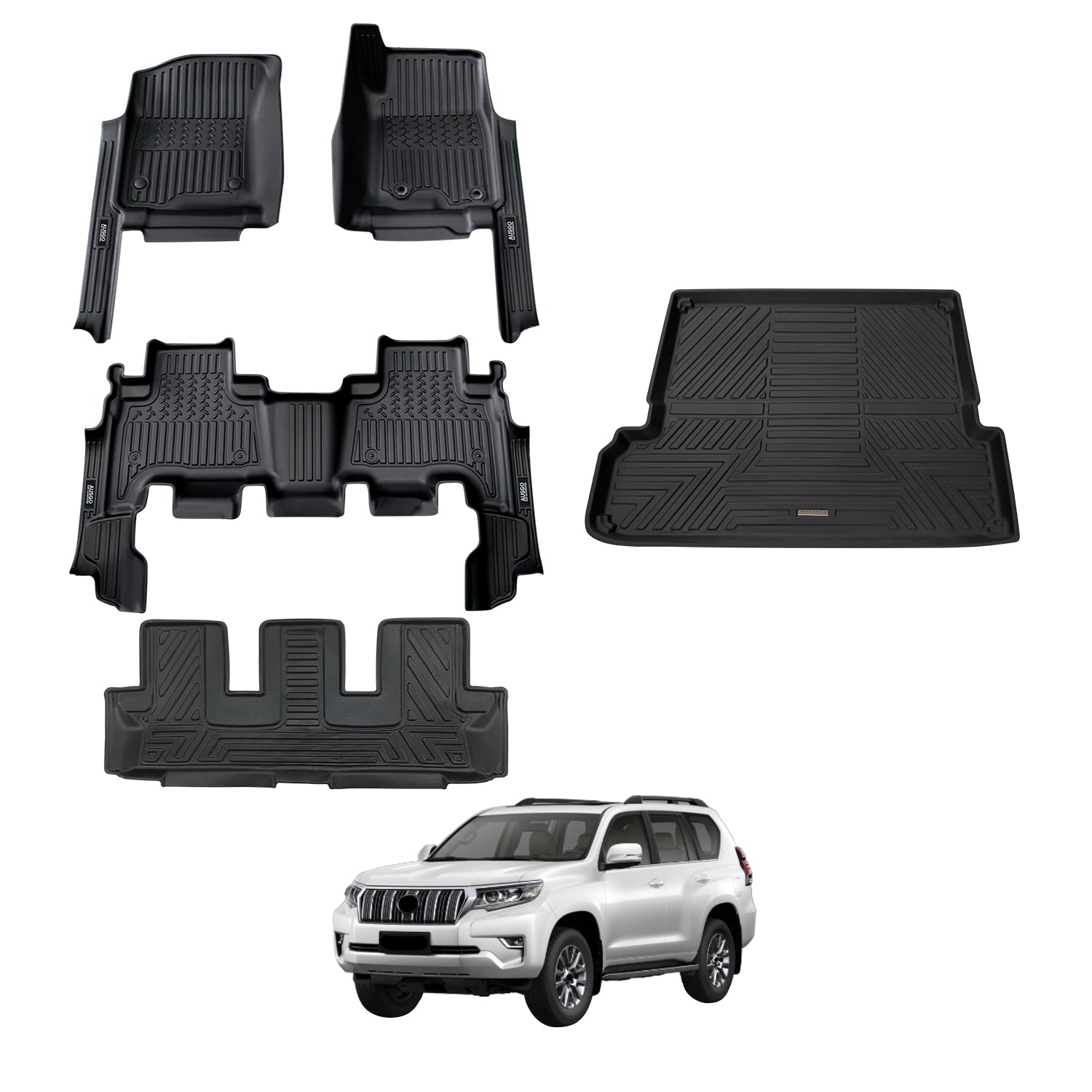 PRE-ORDER 7D Car Floor Mats for Toyota Land Cruiser Prado 150 Series 7-Seat 2009-2024 (Auto Trans)
