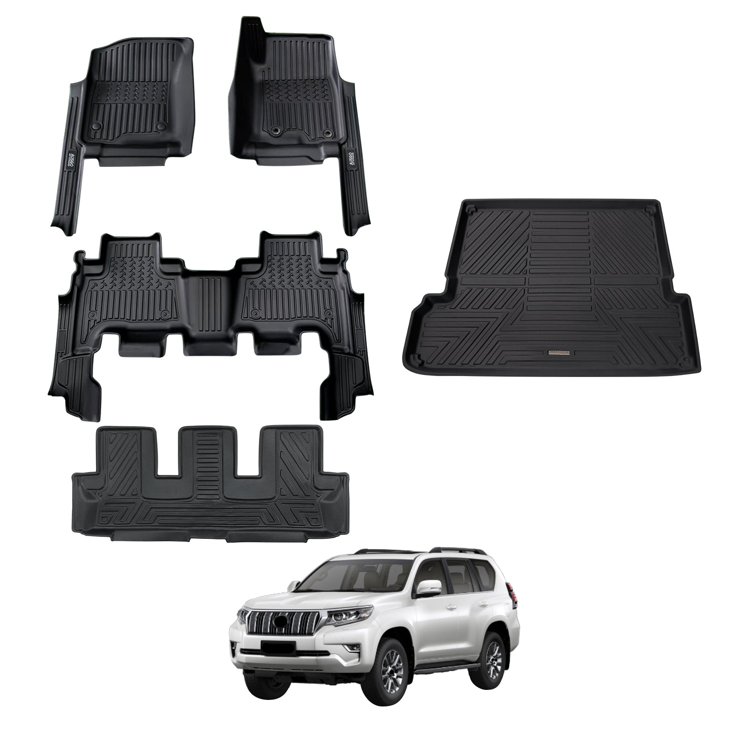 7D Car Floor Mats for Toyota Land Cruiser Prado 150 Series 7-Seat 2009-2024 (Auto Trans)