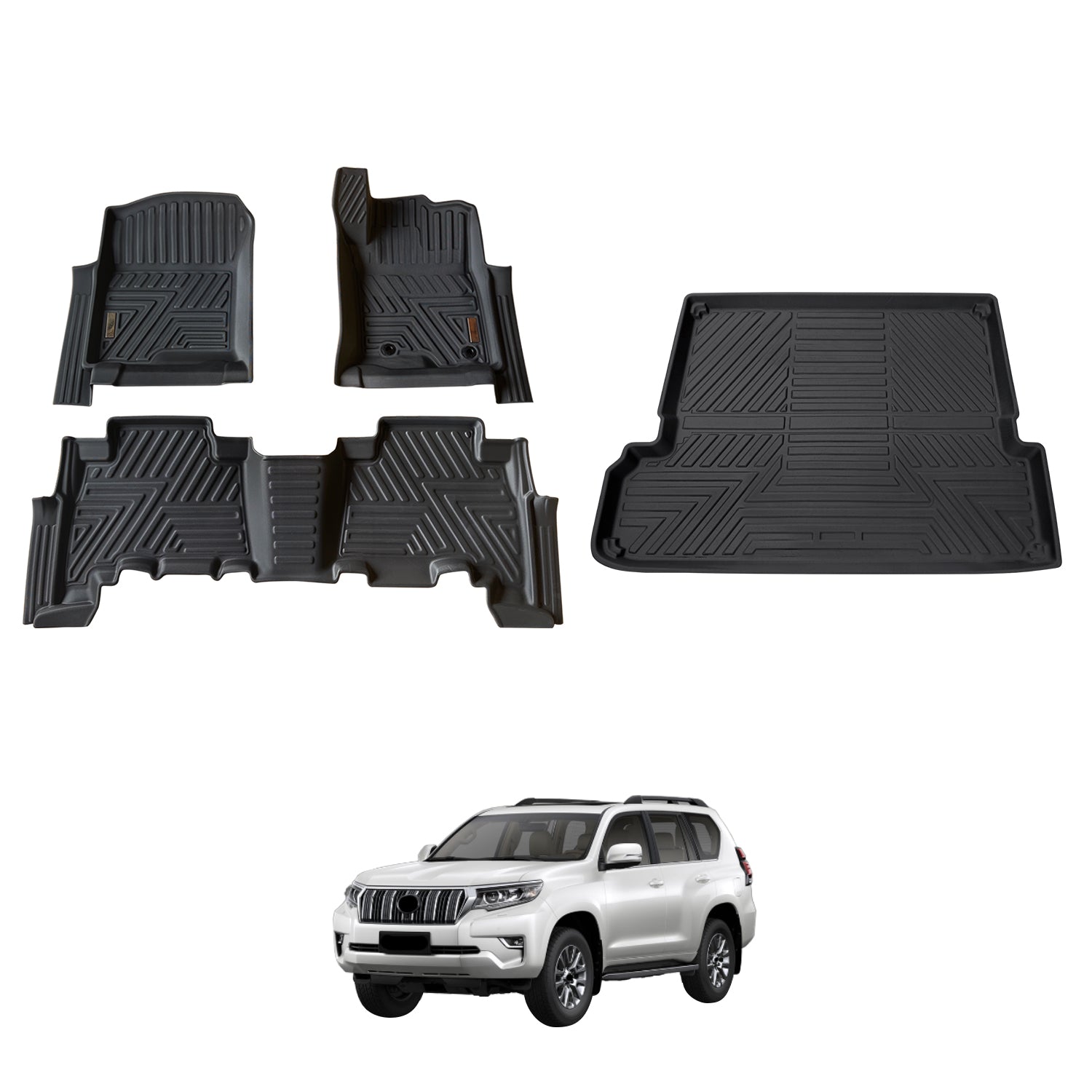 5D Car Floor Mats Boot Liner for Toyota Land Cruiser Prado 150 Series 7-Seat 2009-2024 (Auto Trans)