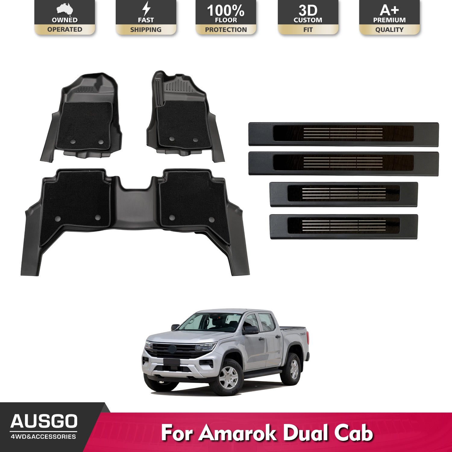Double-Layer Car Floor Mats + Door Sill Protector for Volkswagen Amarok Next-Gen NF Dual Cab 2023-Onwards