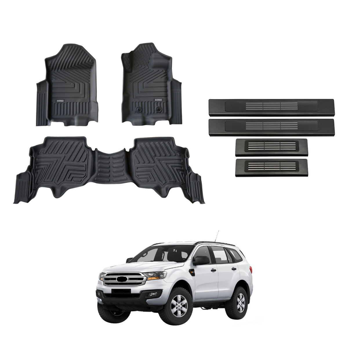 5D Moulded Floor Mats + Black Door Sill Protector for Ford Everest 2015-2022
