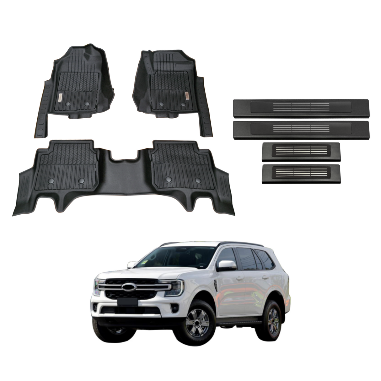 5D Moulded Floor Mats + Black Door Sill Protector for Ford Everest Next-Gen 2022-Onwards