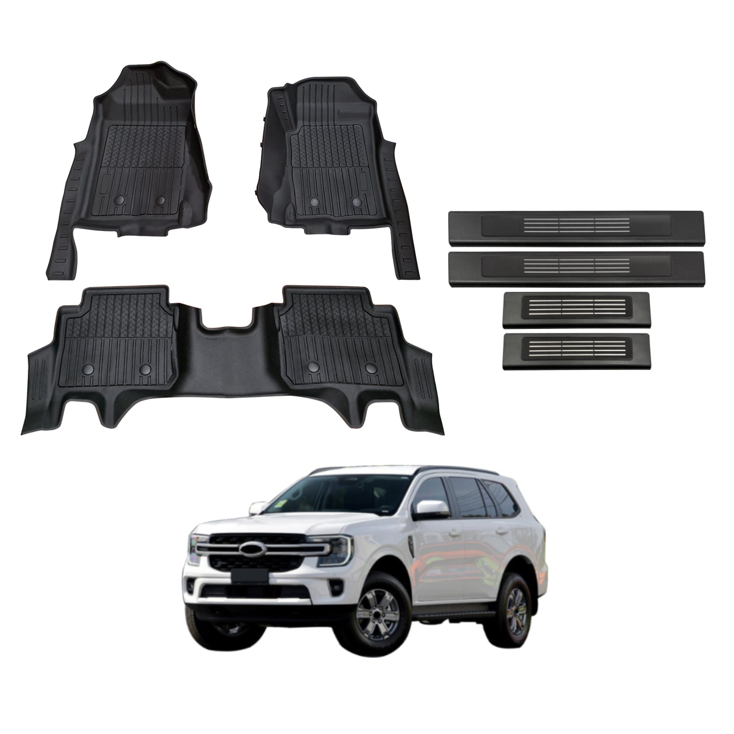 7D Injection Floor Mats + Black Door Sill Protector for Ford Everest Next-Gen 2022-Onwards