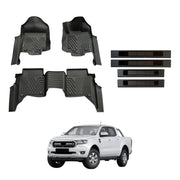 5D Injection Floor Mats + Door Sill Protector for Ford Ranger Dual Cab 2011-2022