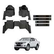 5D Injection Floor Mats + Door Sill Protector for Ford Ranger Dual Cab 2011-2022