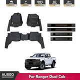 5D Injection Floor Mats + Black Door Sill Protector for Ford Ranger Dual Cab Next-Gen 2022-Onwards