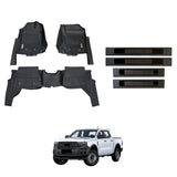 5D Injection Floor Mats + Black Door Sill Protector for Ford Ranger Dual Cab Next-Gen 2022-Onwards