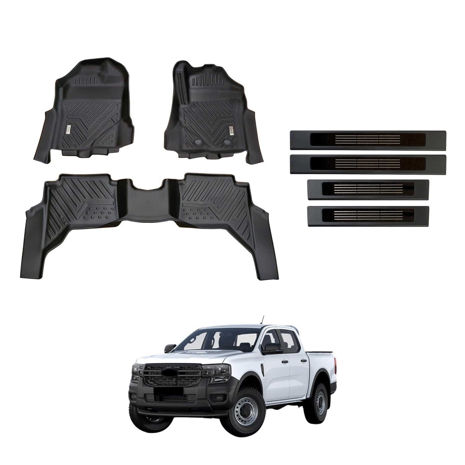 Car Floor Mats + Door Sill Protector for Ford Ranger Next Gen Dual Cab 2022-Onwards